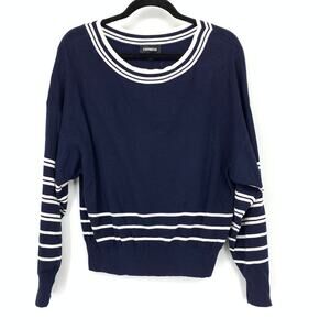 Express Pullover Sweater Womens Size Medium Navy Blue White Striped